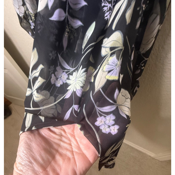 Calvin Klein 3X Black Purple Floral Vines Tunic NEW Tags Sheer Silver Neckline - Picture 3 of 12